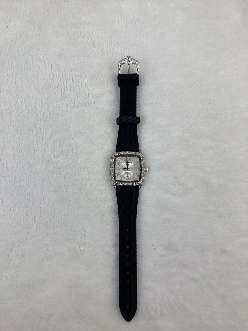 Judith Ripka Women’s Watch Mother of Pearl Dial with Black Silicone Band  9”